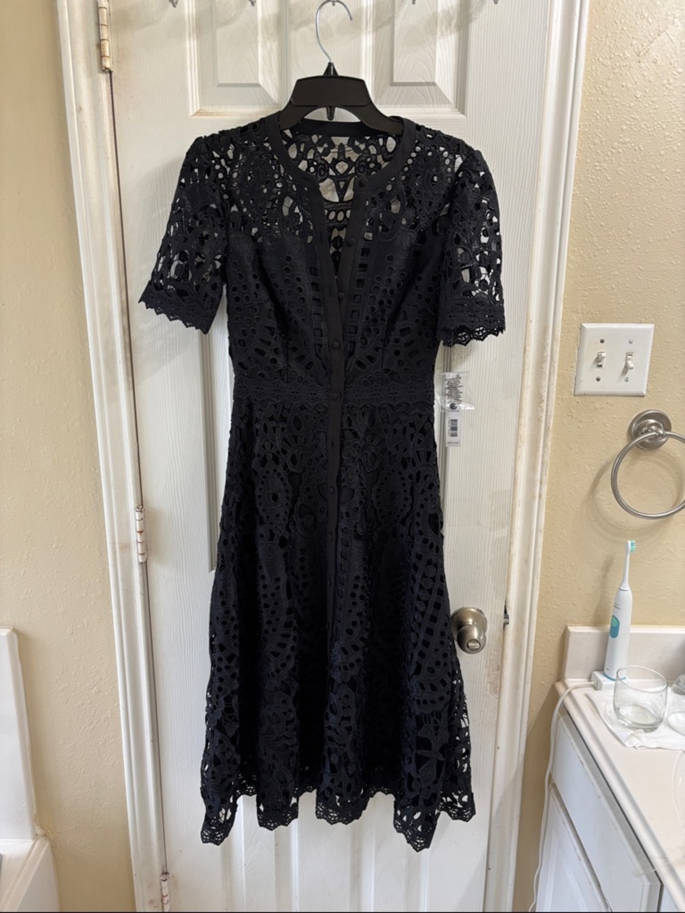 ANTONIO MELANI Black Lace Overlay Top with Satin Trim